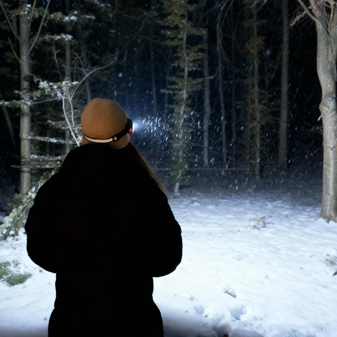 Wintercamping mit Stirnlampe